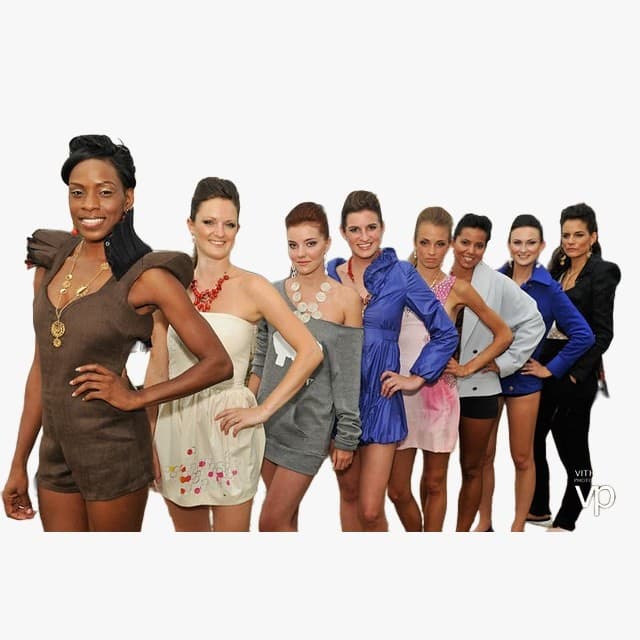 Models posing together at a Blockchain Week fashion showcase