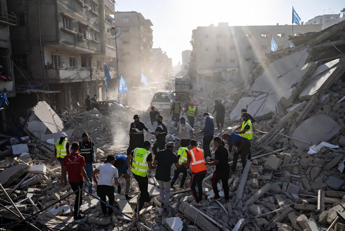 Humanitarian workers responding to earthquake damage